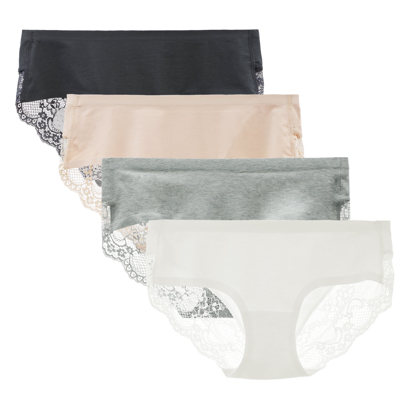 LIQQY Women's 4 Pack Cotton Lace Coverage Seamless Brief Hipster Panty