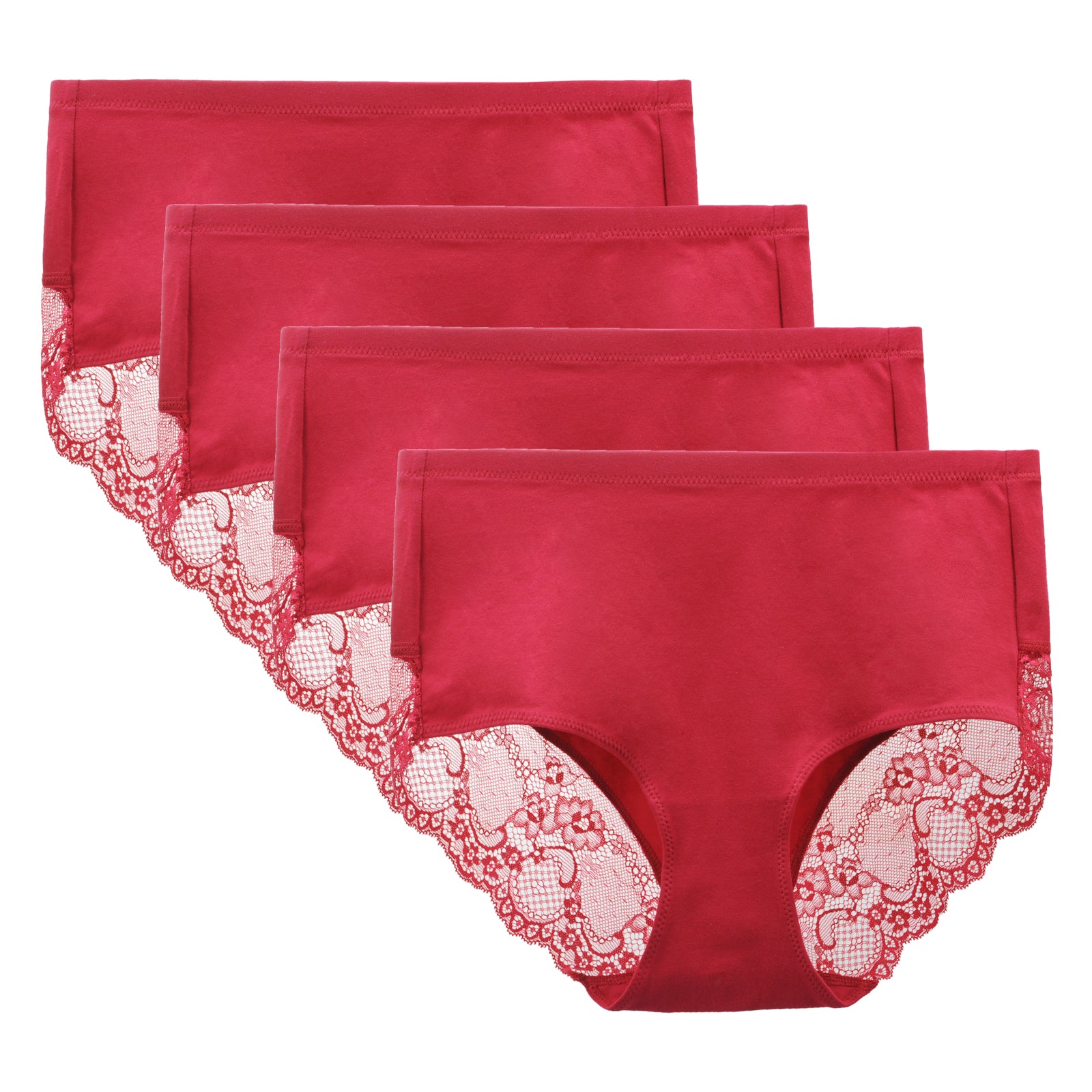 SAYFUT Women's High Waist Lace Print Cotton Solid Underwear Full Coverage  Brief Panty 4 Pack