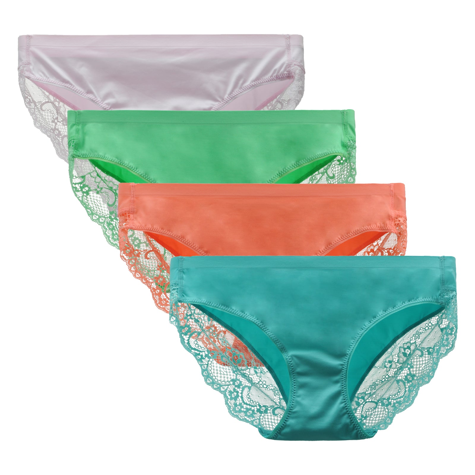 LIQQY Women's 4 Pack Mid Rise Cotton Lace Back Full Coverage Brief Panty  Underwear