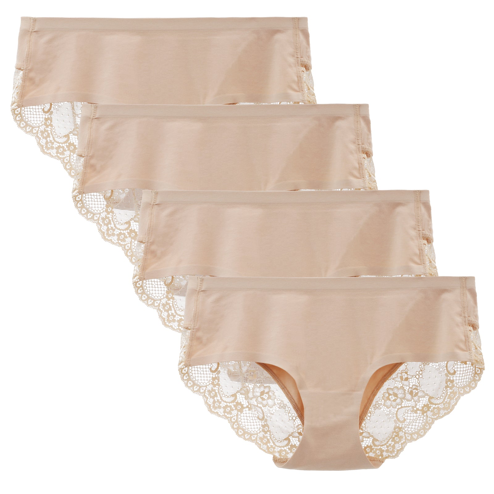 LIQQY Women's 4 Pack Cotton Lace Coverage Seamless Brief Panty