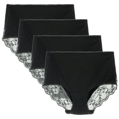 LIQQY Women's 4 Pack Comfort Cotton Lace Coverage Full Rise Briefs Underwear