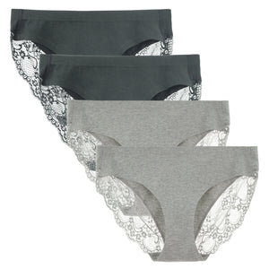 LIQQY Women's Cotton Low Rise Lace Back Coverage Bikini 4 Pack Underwear