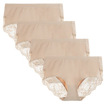 LIQQY Women's 4 Pack Combed Cotton Lace Full Coverage High Rise Brief Panty Underwear