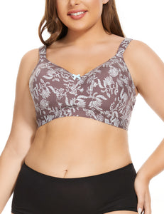 Women's Floral Full Coverage Smooth No-Wire Bra Wirefree Plus-Size