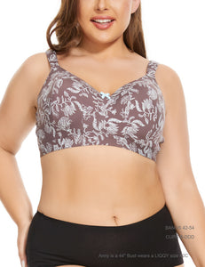 Women’s Floral Full Coverage Smooth No-Wire Bra Wirefree Plus-Size Bra Everyday (Sizes from 42B to 54DDD)