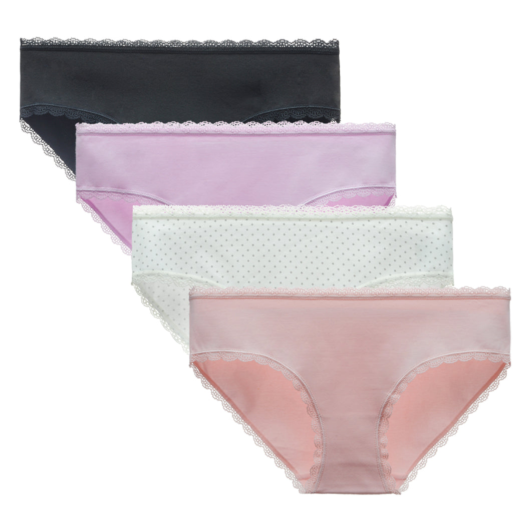 Cotton Hipster Panty with Lace Waist 4 Pack