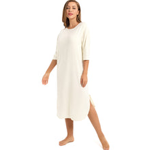 Women's Long Sleepshirt Scoop Neck 3/4 Sleeve Oversized Pajamas Loose Sleep Dress Loungewear