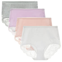 LIQQY Women's 4 Pack Comfort Cotton Lace Coverage Full Rise Briefs Underwear