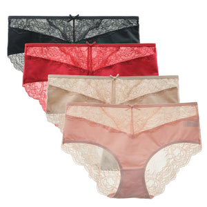 LIQQY Women's 4 Pack Cotton Invisible Lace Back Coverage Hipsters Underwear