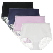 LIQQY Women's 4 Pack Comfort Cotton Lace Coverage Full Rise Briefs Underwear