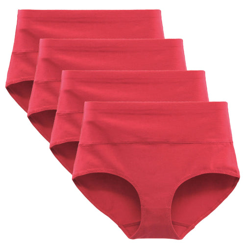 LIQQY Women's 4 Pack High Waist Combed Cotton Breathable Full Coverage Briefs Panty Underwear