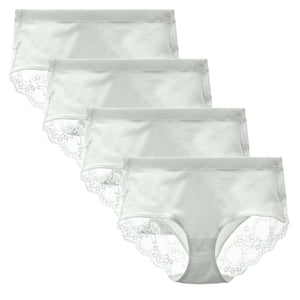 LIQQY Women's 4 Pack Combed Cotton Lace Full Coverage High Rise Brief Panty Underwear