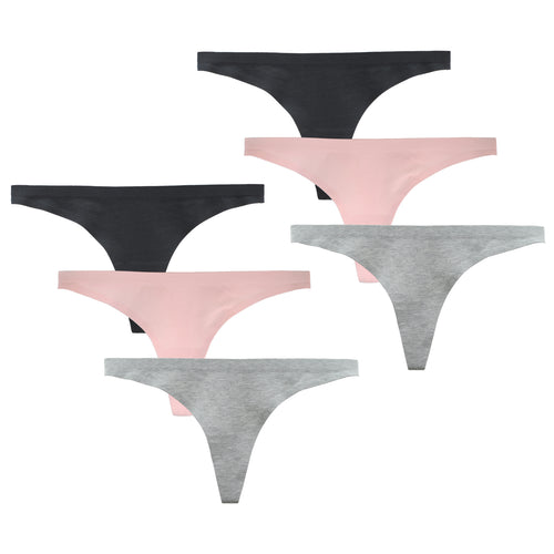 LIQQY Women's Seamless Combed Cotton Thong Panties Underwear 6 Pack
