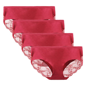 LIQQY Women's 4 Pack Mid Rise Cotton Lace Back Full Coverage Brief Panty Underwear