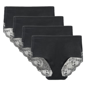 Buy LIQQY Women's Low Rise Cotton No Wedgie Lace Coverage Bikini Panty  Underwear 4 Pack (Black/4Pk, Large) at