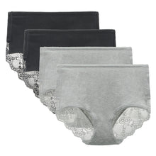 LIQQY Women's 4 Pack Comfort Cotton Lace Coverage Full Rise Briefs Underwear
