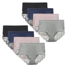 LIQQY Women's Cotton Underwear Hipster Cottontails Brief Full Coverage Briefs Rise Lace Panties Pack of 8